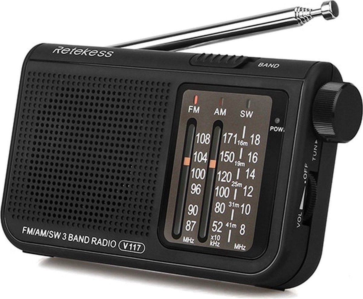 Retekess V117 Noodradio - Radio op Batterijen voor Rampen - Draagbare Radio - AM FM SW DSP