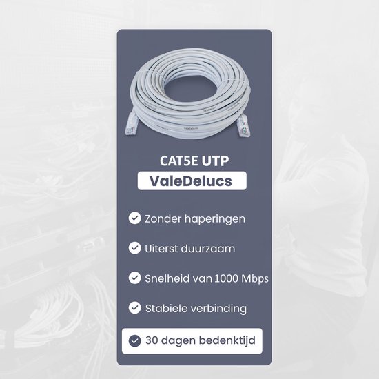 ValeDelucs Internetkabel 10 meter - CAT5e UTP Ethernet kabel RJ45 - Patchkabel LAN Cable Netwerkkabel - Grijs - ValeDelucs