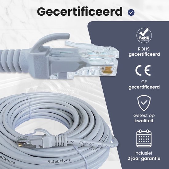 ValeDelucs Internetkabel 10 meter - CAT5e UTP Ethernet kabel RJ45 - Patchkabel LAN Cable Netwerkkabel - Grijs - ValeDelucs