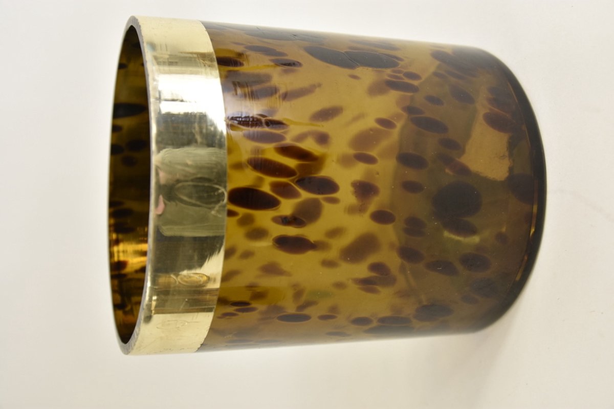 Teeninga Palmen Sfeerlichten - Pc. 1 Glass Vase W/band "leopard" Brown Ø 15x17 Cm Zie titel