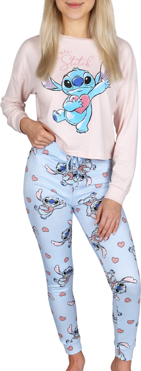 Stitch Disney - Damespyjama met lange mouwen, blauw en roze / S