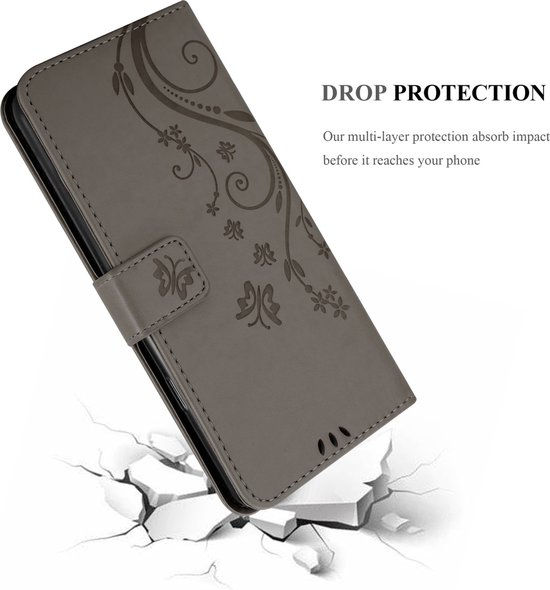 Cadorabo Coque pour Realme 8i / Narzo 50 4G en GRIS FLORAL - Housse de Protection à Motif Floral avec Fermeture Magnétique, Fonction Support et Fentes pour Cartes Book Case Cover Etui