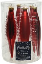 Overige Kerstballen - Box A 6 Icicle Glass Mix Christmas Red Dia3 H15 Cm