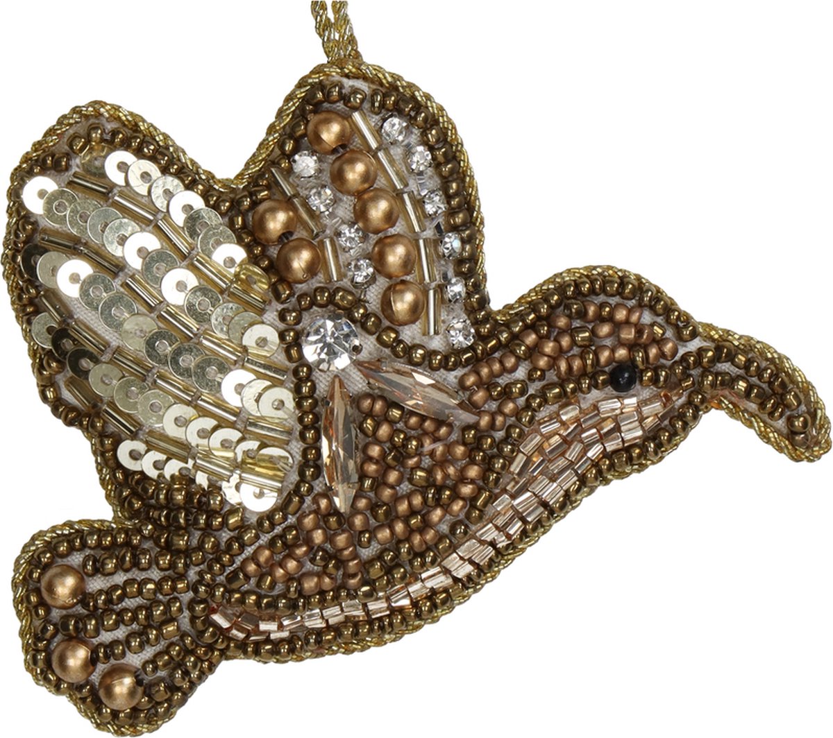 Kersthangers - Ornament Bird Beads Gold 8.5cm