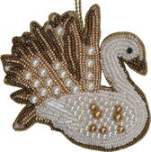 Kersthangers - Ornament Swan Beads White 10cm