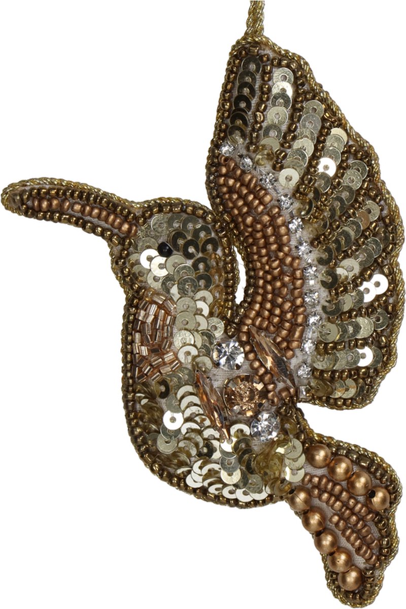 Kersthangers - Ornament Bird Beads Gold 11.5cm
