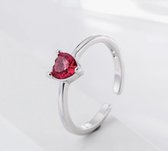Ring - dames - zilver plated 925 - one size ring - verstelbaar - rood hartje - valentijn - cadeau voor vrouw - Liefs Jade