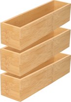 Gerim - Kast/lade sorteer organizer - 3x stuks - bamboe hout bakje - 7.5 x 30.5 x 6.5 cm