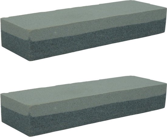 Lot de 2x pierre à aiguiser / pierre à aiguiser double face grain fin et gros grain - 15 x 5 x 2,5 cm - Aiguiseur de couteaux