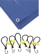 Bâche / bâches Blauw de 3 x 4 mètres avec 18x tendeurs / crochets élastiques