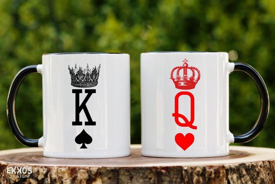 King en Queen Couple Matching mok - Mok met tekst - Grappige mok - Verjaardag cadeau - Cadeau voor man - Cadeau voor vrouw - Cadeau voor haar - Cadeau voor hem - Grappige cadeau - Thee glazen - Valentijn cadeautjes - Koffiekopjes