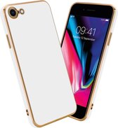 Cadorabo Hoesje geschikt voor Apple iPhone 7 / 7S / 8 / SE 2020 in Glossy Wit - Goud - Beschermhoes Case Cover van flexibel TPU-silicone en met camerabescherming