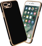 Cadorabo Hoesje geschikt voor Apple iPhone 7 PLUS / 7S PLUS / 8 PLUS in Glossy Zwart - Rose Goud - Beschermhoes van flexibel TPU-silicone Case Cover en met camerabescherming