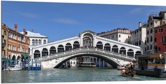 Dibond - Blauwe Lucht boven Rialto Brug in Venetië, Italië - 200x100 cm Foto op Aluminium (Met Ophangsysteem)