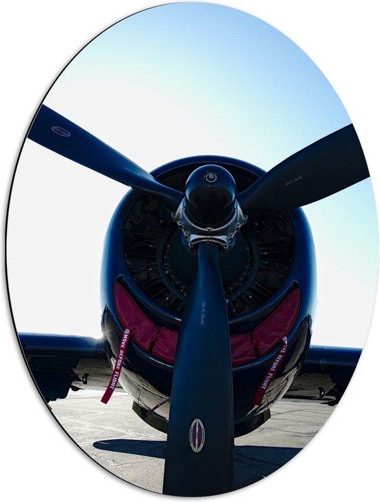 WallClassics - Dibond Ovaal - Zwarte Motor van een Vliegtuig - 51x68 cm Foto op Ovaal (Met Ophangsysteem)