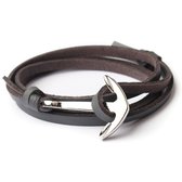 Kungu luxe rope armband voor heren en dames - Leder Grijs - Zilveren Anker - Outdoor Milano line - Cadeau - Geschenk - Voor Man - Vrouw - Armbandje - Jewellery
