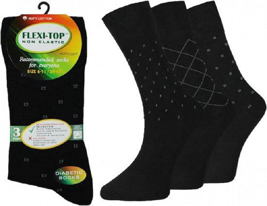 Diabetes sokken - Non Elastic Flexi top sokken zonder knellend boord - set van 3 paar - mt 39 - 45