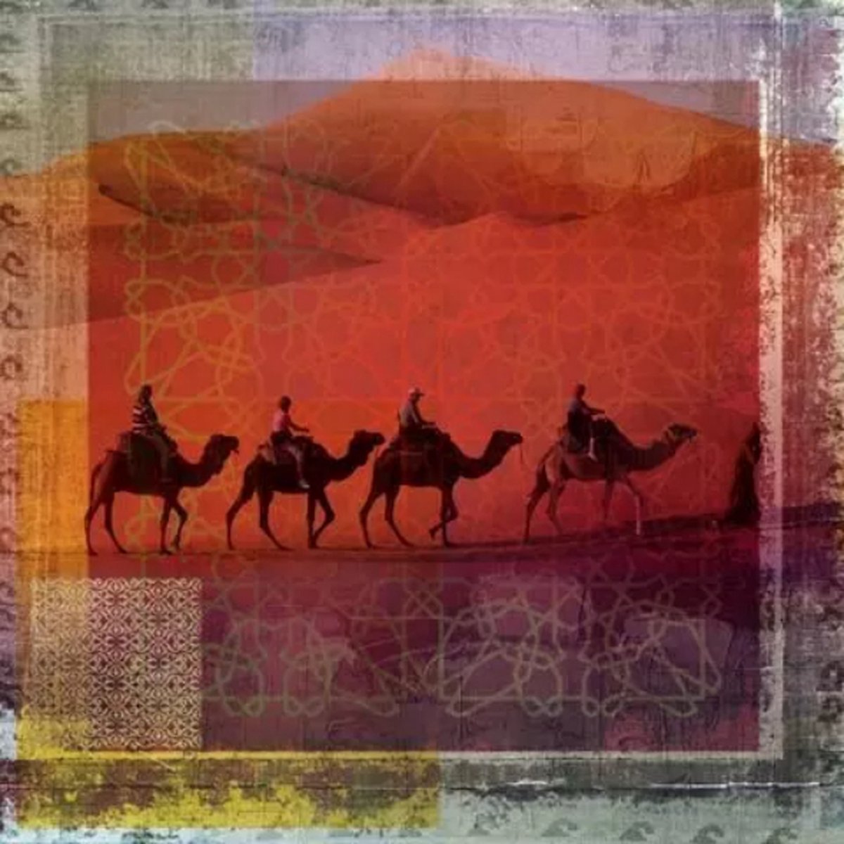 Safaary - Arabische schilderij Herd Of Camels Oranje