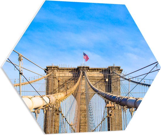 PVC Schuimplaat Hexagon - Constructie van De Brooklyn Bridge in New york - 70x60.9 cm Foto op Hexagon (Met Ophangsysteem)