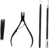 Medies - zwarte nagelriemknipper met nagelknipper, cuticle pusher en manicure tool - set van 4 - zwart - rvs