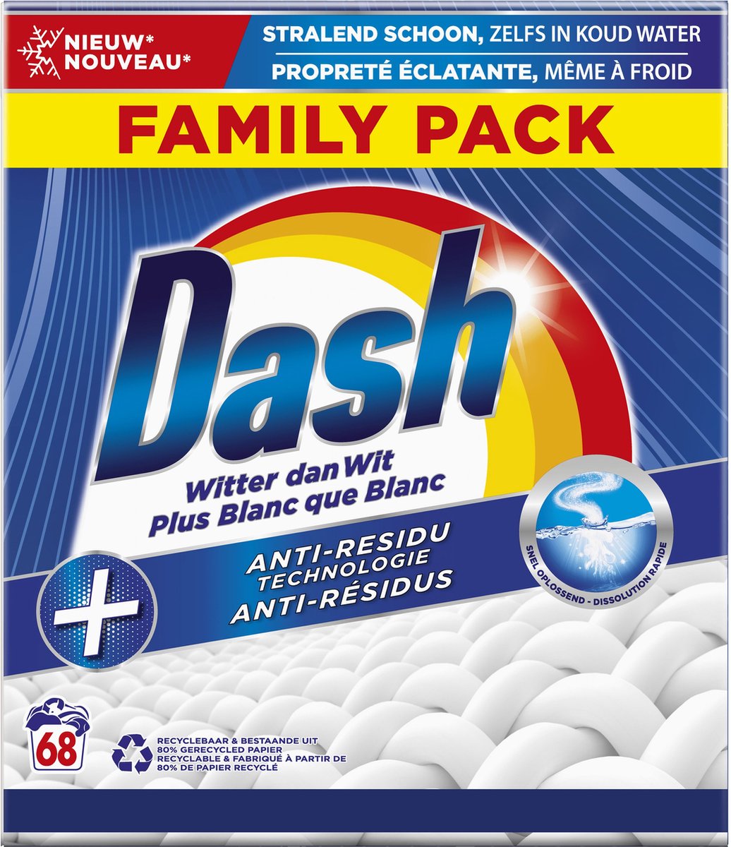Goedkoopste Dash Stralend Witte Was - Waspoeder - 4.42kg - 68 Wasbeurten