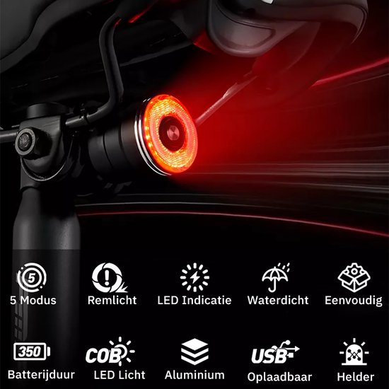 Lightyourbike ® BRAKE - Achterlicht Racefiets, Mountainbike & Stadsfiets - Slim Remlicht - LED & Oplaadbaar — afbeelding 4