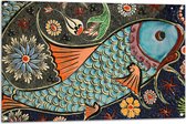WallClassics - Tuinposter – Mozaiek in Verschillende Kleuren in Vorm van Vis - 105x70 cm Foto op Tuinposter (wanddecoratie voor buiten en binnen)