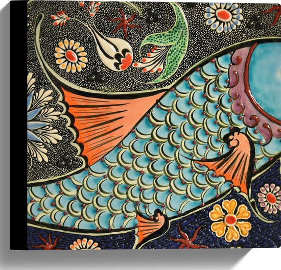 WallClassics - Canvas - Mozaiek in Verschillende Kleuren in Vorm van Vis - 30x30 cm Foto op Canvas Schilderij (Wanddecoratie op Canvas)