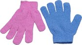 *** Dewy`s Srub Handsschoenen Set - Blauw en Roze - Lichaamsverzorging - van Heble® ***