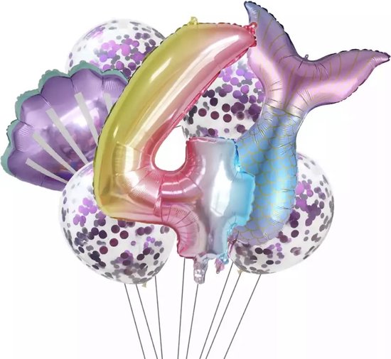 Set d'anniversaire sirène - Âge : 4 ans - Ballons sirène / sirène -  Décorations de