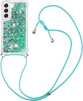 Lunso - Geschikt voor Samsung Galaxy S23 Plus / S23+ - Telefoonhoes met koord - Glitter Groen