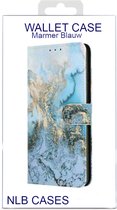 Bookcase marmer blauw print met vakjes - Samsung Galaxy A22 5G - Portemonnee hoesje met magneetsluiting