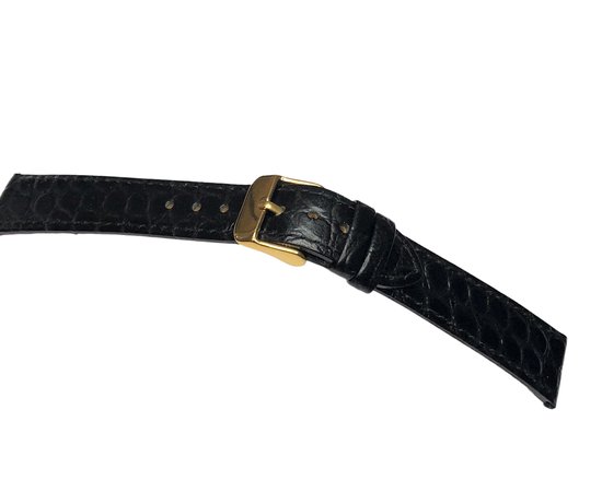 bracelet de montre-16mm-cuir véritable-croco-noir-souple-plat-boucle dorée-16 mm