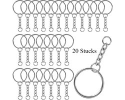 Vardaan Sleutelringen met Ketting - sleutelhanger - zilverkleurig - split sleutelringen van metaal met open springringen- schakelketting voor ambachten -DIY - sieraden - sleutelhanger maken, 25 mm diameter - ZILVER - 20 Stucks