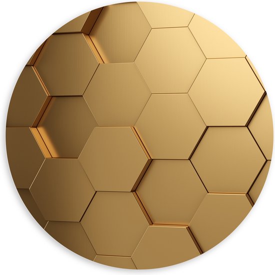 PVC Schuimplaat Muurcirkel - Hexagon Wand in het Goud - 120x120 cm Foto op Muurcirkel (met ophangsysteem)