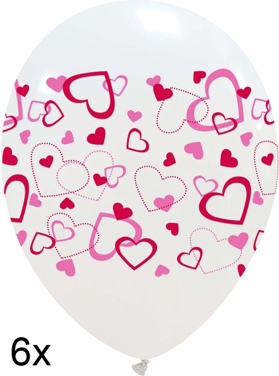 Witte ballonnen met kleine hartjes, 6 stuks, 30cm, Valentijn - Liefde