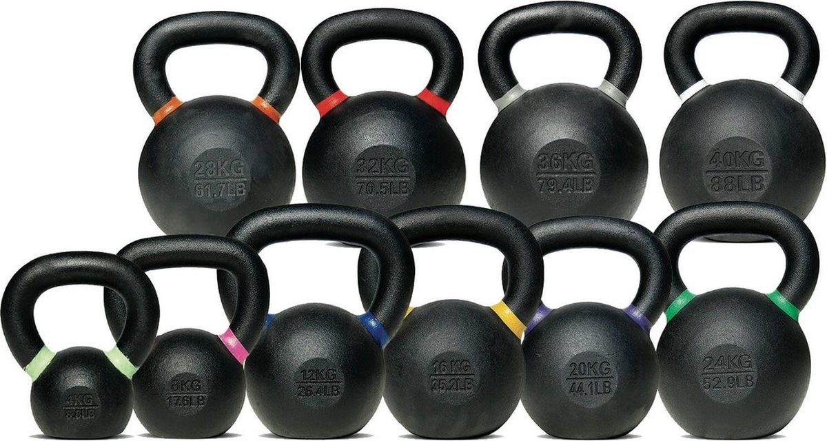 Toorx Fitness - Kettlebell set - 4 kg t/m 28 kg - Gietijzer - Gewichten - Zwart