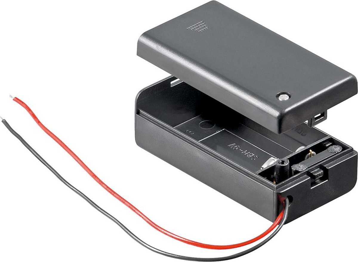 Batterijhouder voor 1 9V/E-batterij - waterafstotend - kabel met open einde - versie 4