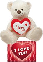 Witte pluche knuffelbeer - 45 cm - incl. Valentijnskaart I Love You