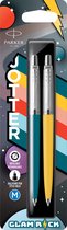 Parker Jotter Originals-balpennen | Glam Rock-collectie | Pauwblauw en Zonneschijngeel | Blauwe inkt | Blister