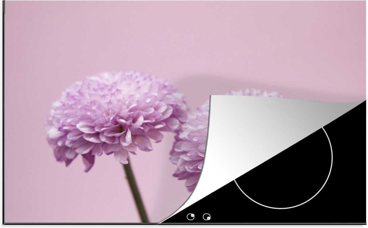 KitchenYeah® Inductie beschermer 80.2x52.2 cm - Twee roze chrysanten - Kookplaataccessoires - Afdekplaat voor kookplaat - Inductiebeschermer - Inductiemat - Inductieplaat mat