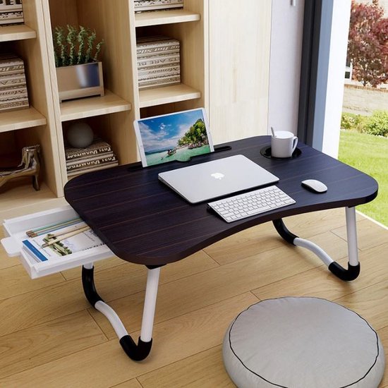 KKTONER Bamboe Bed Lade Tafel met Opvouwbare Poten, Multifunctioneel Ideaal voor Voedsel Serveren Bed Lezen Tv Kijken Tekencomputer Gebruiken, Duurzaam Natuurlijk Bamboe, 50cm L x 30cm B x 21.1cm H