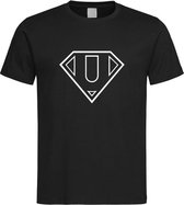Zwart t-Shirt met letter U “ Superman “ Logo print Wit Size S