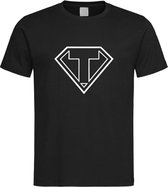 Zwart t-Shirt met letter T “ Superman “ Logo print Wit Size S