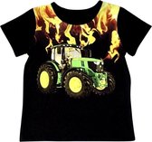 T-shirt met John Deere , trekker, tractor, zwart, full colour print, kids, kinder, maat 158/164, stoer, vuur, fire, mooie kwaliteit!