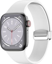 By Qubix Siliconen bandje - Folding Buckle - Wit - Geschikt voor Apple Watch 42mm - 44mm - 45mm - Ultra - 49mm - Compatible Apple watch bandje -