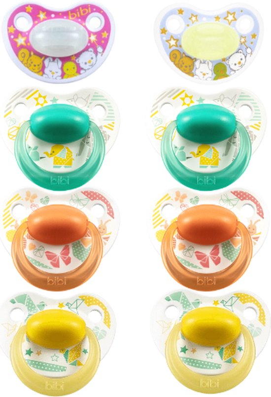 Bibi Happiness Favourites + Glow in the dark Fopspeen 16 Maanden 8 pack ...
