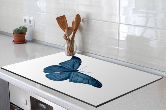 KitchenYeah® Inductie beschermer 80.2x52.2 cm - Vlinder - Dieren - Blauw - Kookplaataccessoires - Afdekplaat voor kookplaat - Inductiebeschermer - Inductiemat - Inductieplaat mat