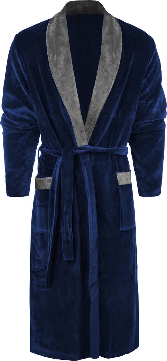 Badjas - Kamerjas fleece - sjaalkraag - Donkerblauw - maat L/XL - Gentlemen Badjas - Badjas Voor hem & haar - Unisex Badjas - Unisex Kamerjas