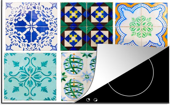 KitchenYeah® Inductie beschermer 80x52 cm - Tegels - Blauw - Patronen - Kookplaataccessoires - Afdekplaat voor kookplaat - Inductiebeschermer - Inductiemat - Inductieplaat mat